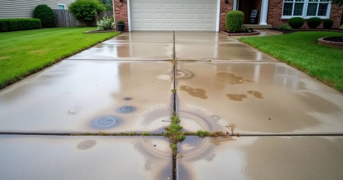 Driveway before pressure washing